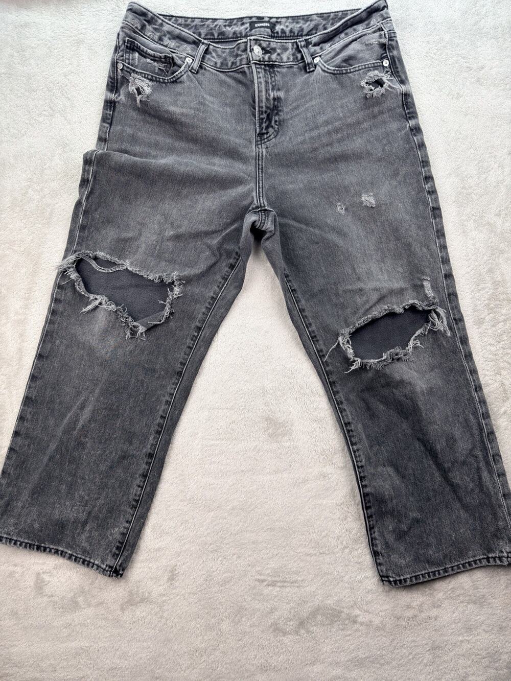 Express Women's Faded Denim Black 90's Ankle Boot Mid Rise Jeans 12R Distresse